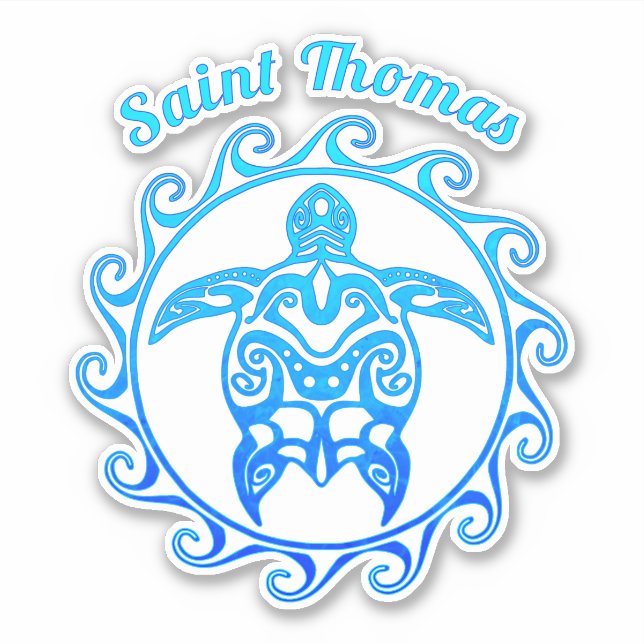 Sticker Ocean Blue Tribal Turtle Saint Thomas (Devant)