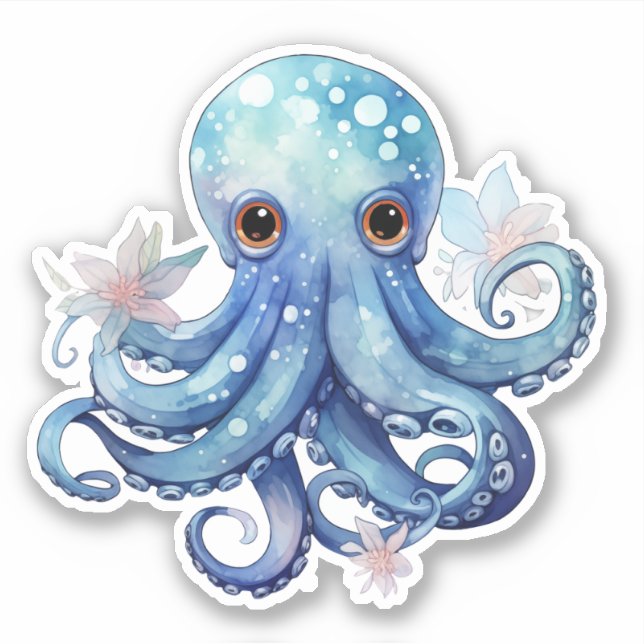 Sticker octopus bleu aquarelle (Devant)