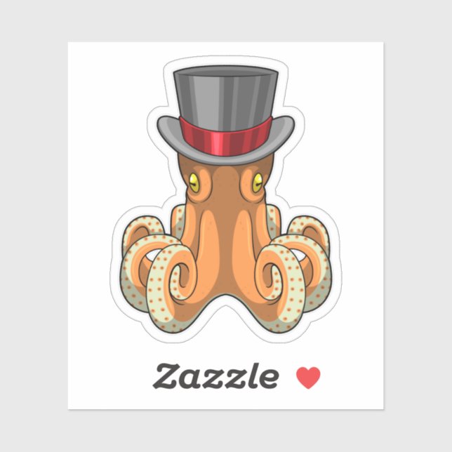 Sticker Octopus comme Gentleman avec chapeau supérieur (Feuille)
