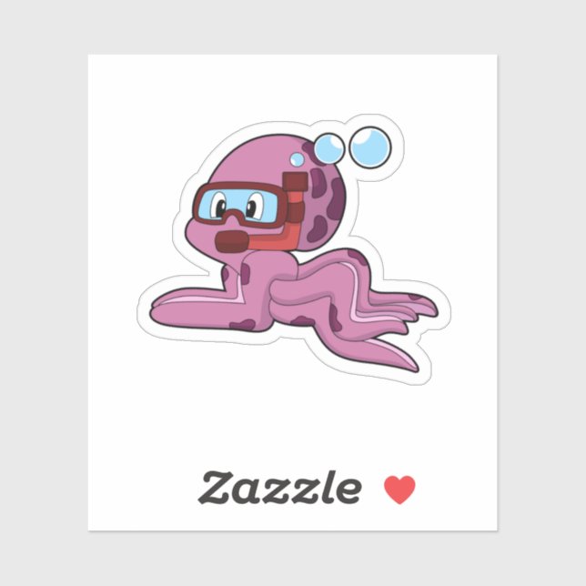 Sticker Octopus comme plongeur avec tuba (Feuille)
