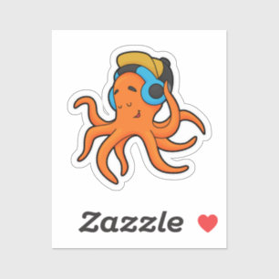 Sticker Octopus en musique avec casque