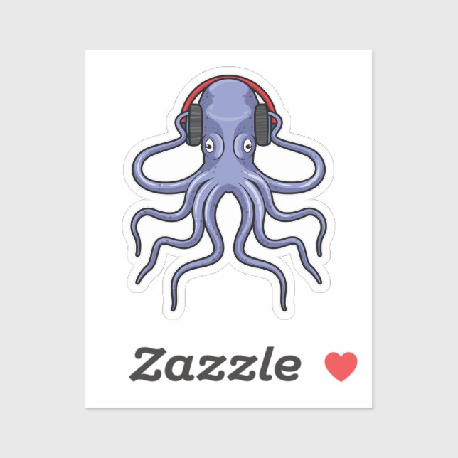 Sticker Octopus en musique avec casque (Feuille)