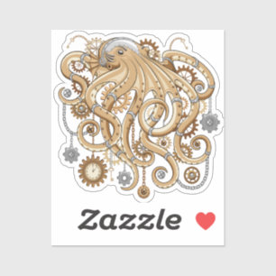 Sticker Octopus Steampunk Surreal Retro Style Machine