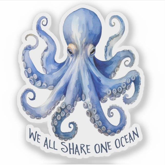 Sticker Octopus Watercolor Ocean Conservation Marine (Devant)