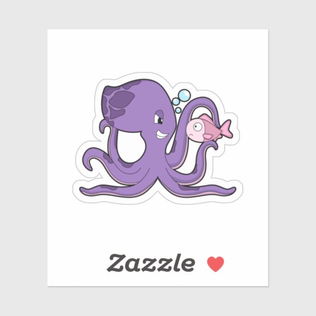Sticker Octopus with Fish (Feuille)