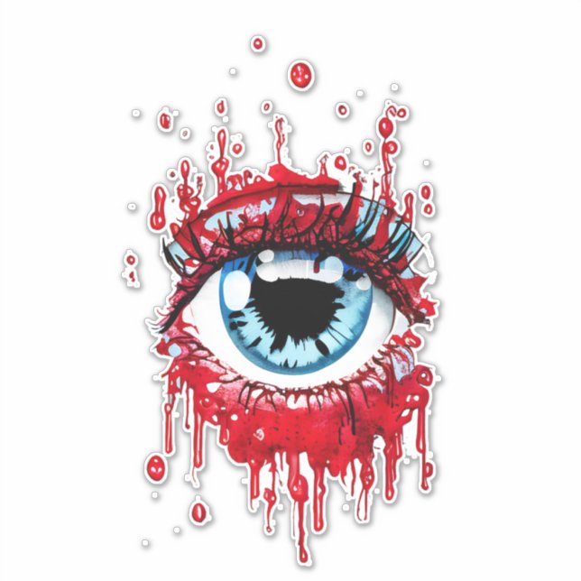 Sticker Oeil bleu goutte sang horreur art (Devant)