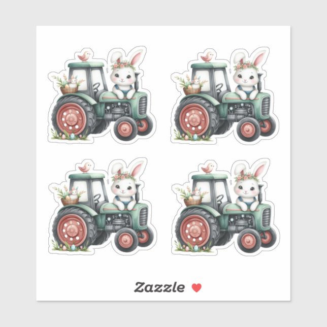 Sticker OEufs de tracteur de lapin vert de Pâques