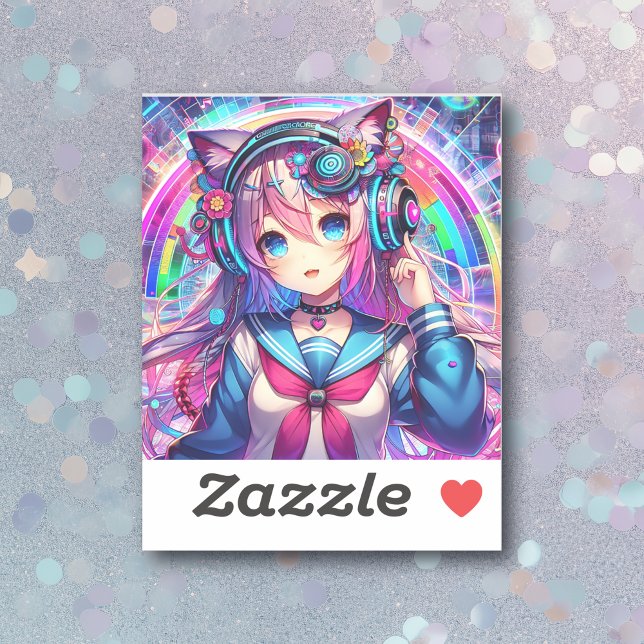 Sticker Oeuvre colorée Glitchcore Anime Girl (Créateur téléchargé)