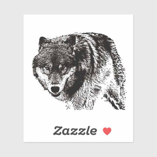 Sticker Oeuvre d'art noir et blanc Wild Wolf (Feuille)