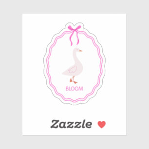 Sticker Oie mignonne Bloom avec cadre ruban rose