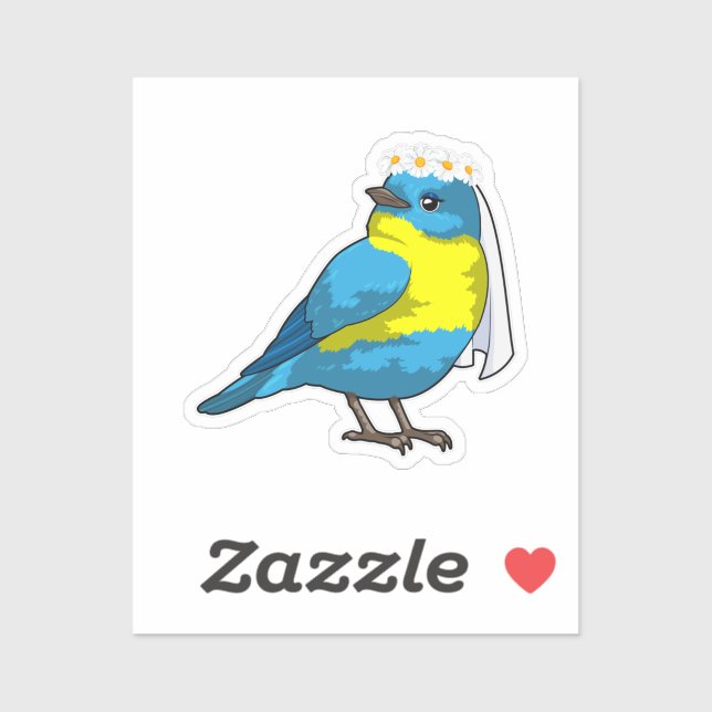 Sticker Oiseau comme mariée avec une couronne de fleurs (Feuille)