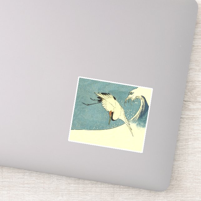Sticker Oiseau de grue noire et blanche Voler Vague océani (Détail)