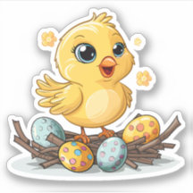 Oiseau jaune au nid des oeufs de Pâques
