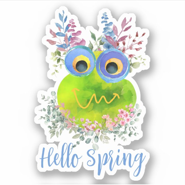 Sticker Oiseau Whimsical mignon Bonjour Printemps (Devant)