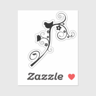 Sticker oiseaux-animaux-tourbillons-fleurs