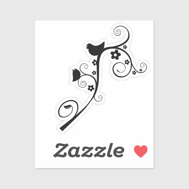 Sticker oiseaux-animaux-tourbillons-fleurs (Feuille)