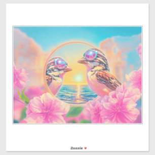 Sticker Oiseaux cool avec lunettes de soleil au coucher du