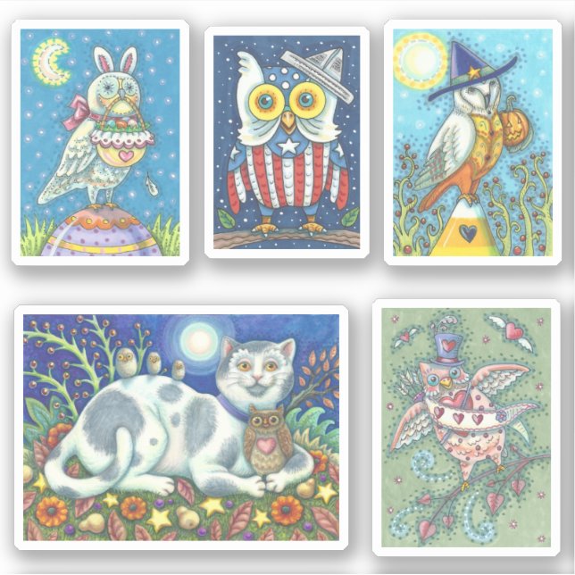 STICKER OISEAUX D'ART FOLK, OISEAUX DE VACANCES BALNÉAIRES (Devant)