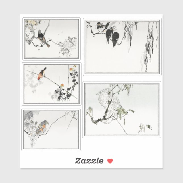 Sticker Oiseaux d'encre orientaux (Feuille)