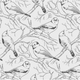Sticker Oiseaux dessinés main noir & blanc motif moderne