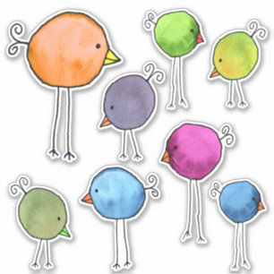 Sticker Oiseaux fantaisistes colorés