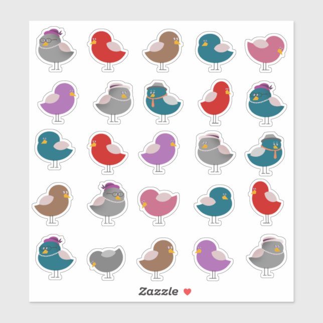 Sticker Oiseaux Mignons (Feuille)