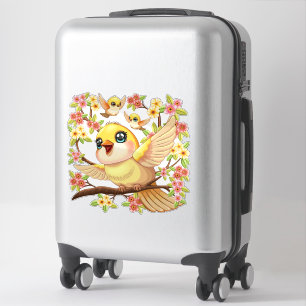 Sticker Oiseaux mignons et heureux parmi les fleurs du pri
