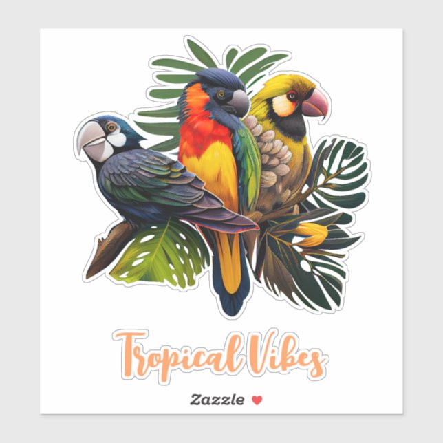 Sticker Oiseaux tropicaux colorés et exotiques (Feuille)