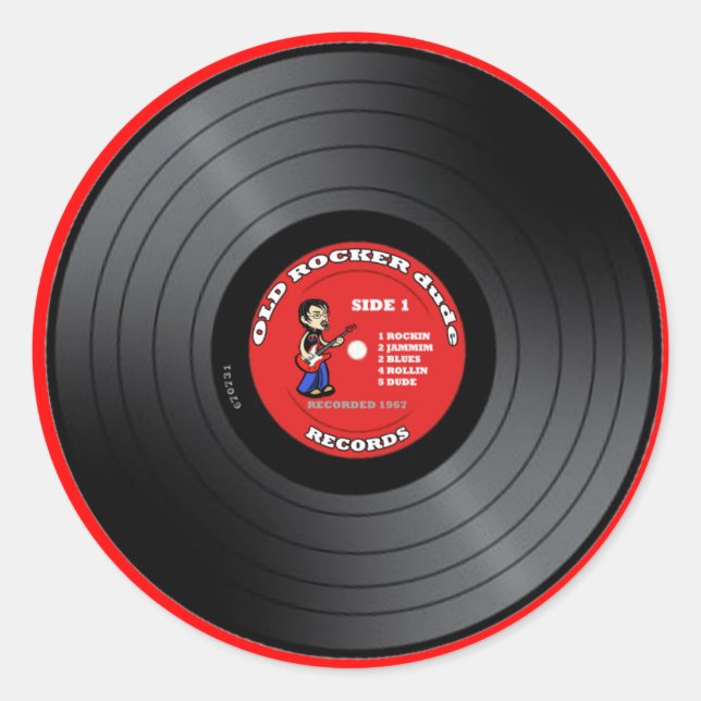 Sticker Old Rocker Dude Vinyl Record (Devant)