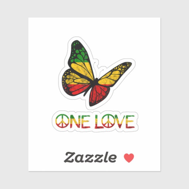 Sticker One Love Butterfly Rasta Reggae (Feuille)