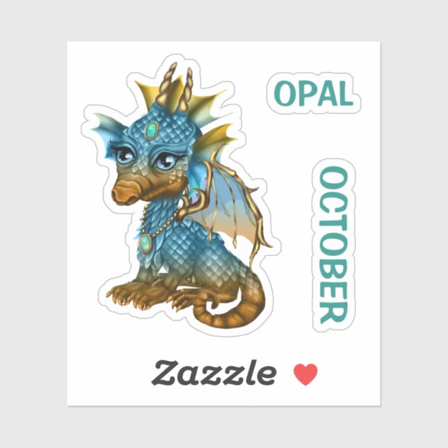 Sticker Opale d'octobre de dragon de bébé de pierre (Feuille)