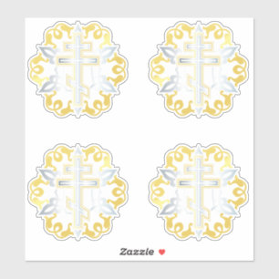 Sticker Or Croix Orthodoxe Avec Ornements