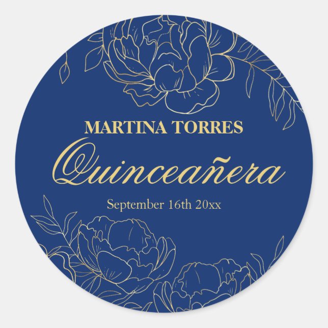 Sticker or Royal Blue Floral Quinceanera (Devant)