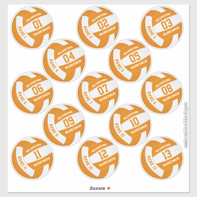 Sticker orange blanc 13 joueurs personnalisés noms volleyb (Feuille)