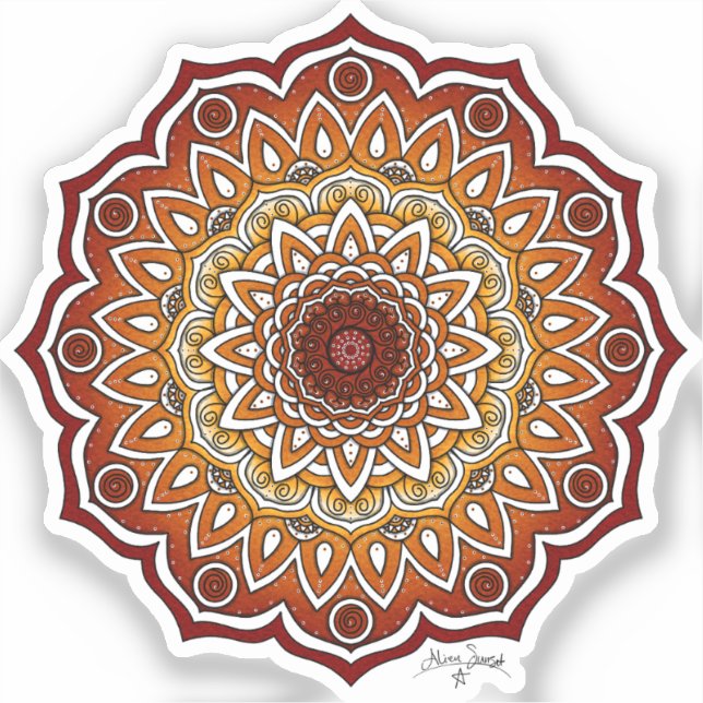 Sticker Orange & Brown Spiral et Floral Mandala (Recto)