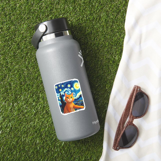 Sticker Orange Chat Selfie Starry Night Chat Maman Amoureu (HydroFlask Insitu)