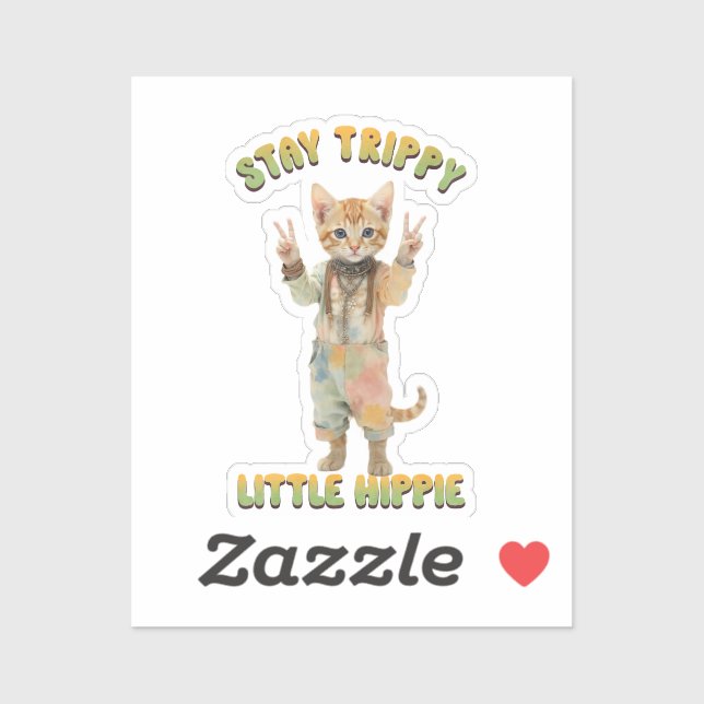 Sticker Orange Tabby Cat Boho Stay Trippy Little Hippie  (Feuille)
