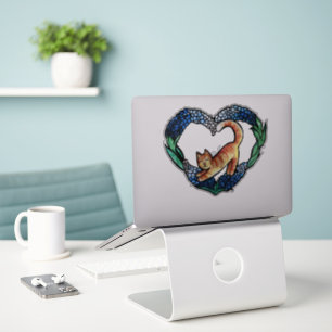 Sticker Orange Tabby Chat Coeur Art Cute texas bluebonnet