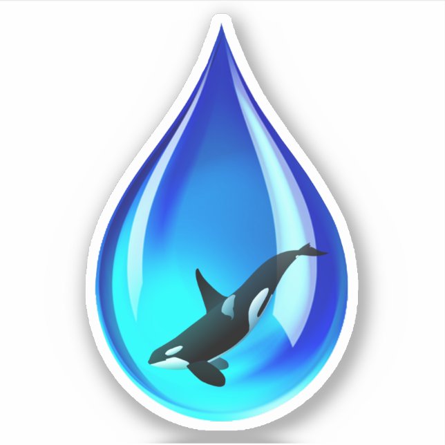 Sticker Orca Whale in Water Drop (Devant)