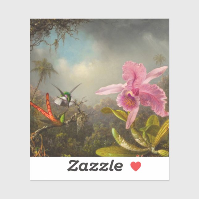 Sticker Orchidée avec deux colibris Heade (Feuille)
