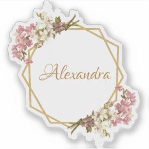 Sticker Orchidées blanches rose or floral Girly Géométriqu