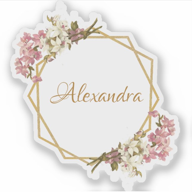 Sticker Orchidées blanches rose or floral Girly Géométriqu (Devant)