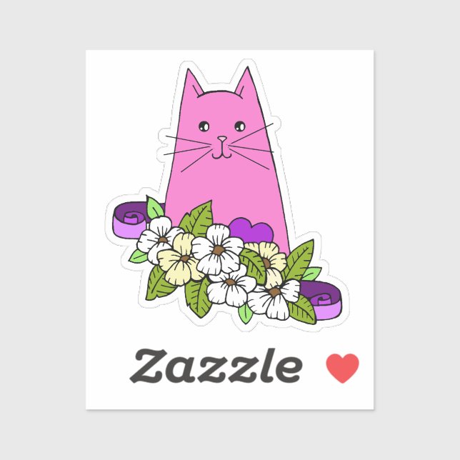 Sticker Ordinateur portable Chat rose (Feuille)