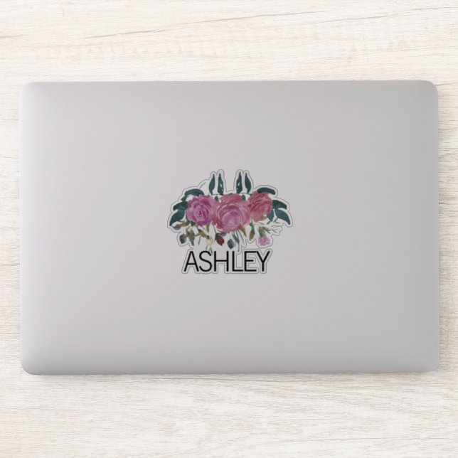 Sticker Ordinateur portable de nom floral personnalisé (Ordinateur)