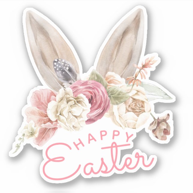 Sticker Oreilles de lapin floral | Bonne Pâques (Devant)