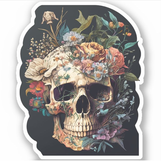Sticker Os crâne floral et botanique (Devant)