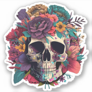 Sticker Os crâne floral et botanique