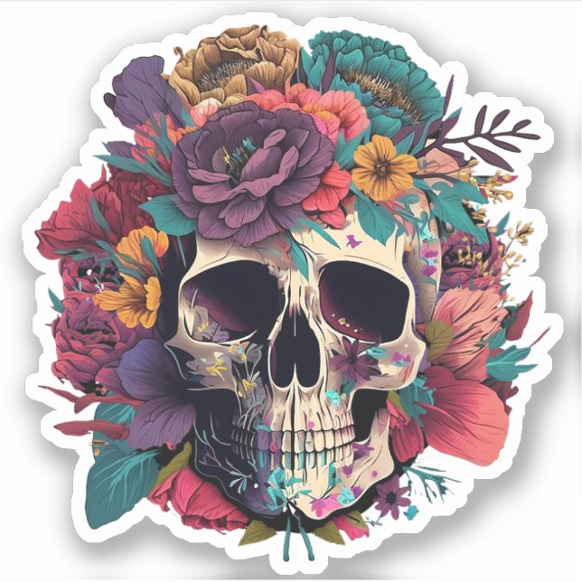Sticker Os crâne floral et botanique (Devant)