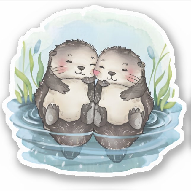 Sticker Otters tenant les mains (Devant)