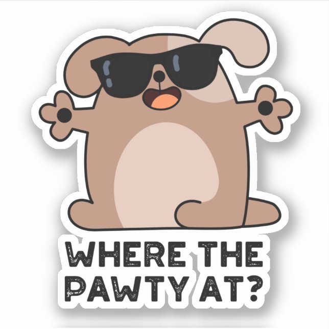 Sticker Où La Pawty À Funny Doggie Chien Pun (Devant)
